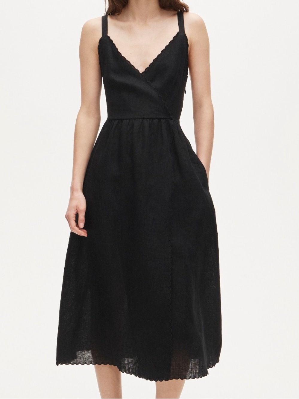 NWT J. Crew — Linen faux-wrap scallop-trim dress